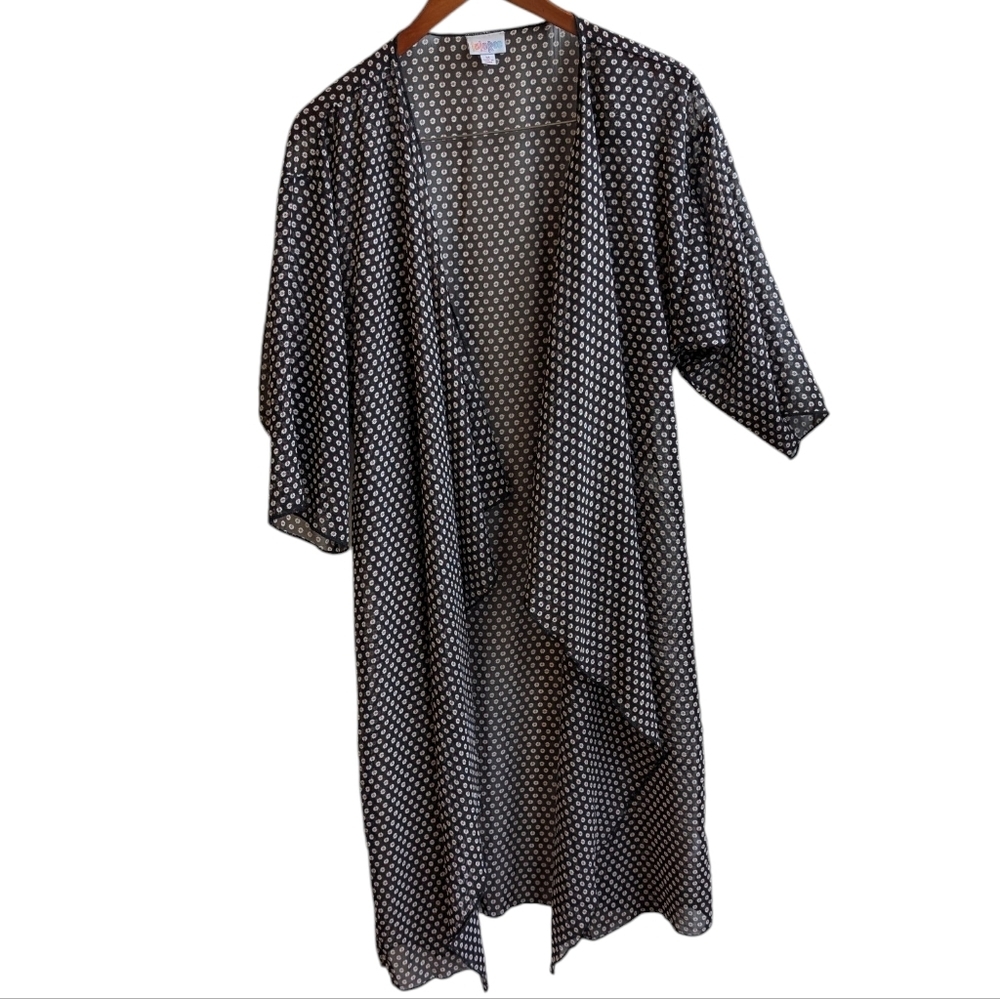Lularoe Sheer Black Dot Shirley Kimono Duster Half Sleeve Size Medium